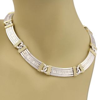 Tiffany & Co. Atlas Sterling 18k Roman Numeral Hefty Collar Necklace 