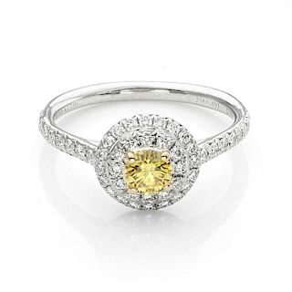 Tiffany & Co. SOLESTE White & Fancy Intence Yellow Diamond Platinum Ring w/Paper