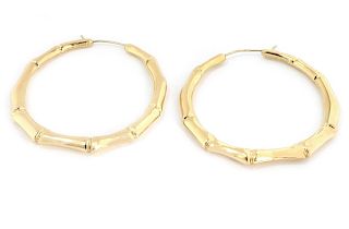 Gucci 18k Gold Large Bamboo Style Large Hoop Earrings 
