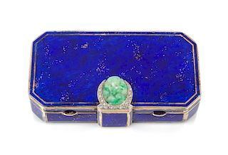 A French Art Deco Enameled Silver, Diamond and Hardstone Inset Compact