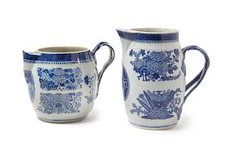 Two Chinese Export Blue Fitzhugh Porcelain Two Cider Pitchers