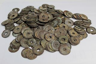 A group of Chinese antique coins. Qing dynasty.