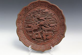 Chinese cinnabar plate, Qianlong Mark.