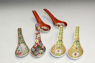 Six Chinese antique porcelain spoons.