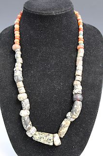 Antique European stone and carnelain beads necklace.