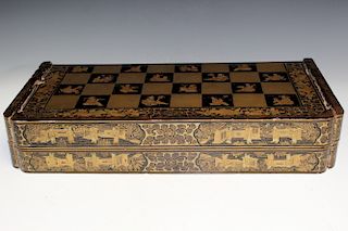 Chinese antique export lacquer chess box.