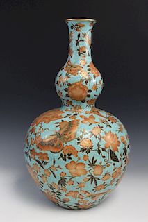 Large Chinese famille rose porcelain double gourd vase, Qianlong Mark.
