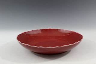 Chinese ox-blood red glaze plate. Ming mark.