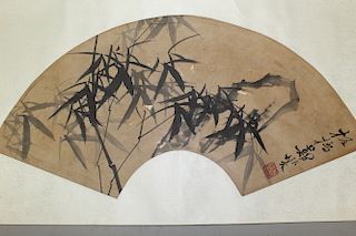 Chinese ink painting on paper fan scroll.