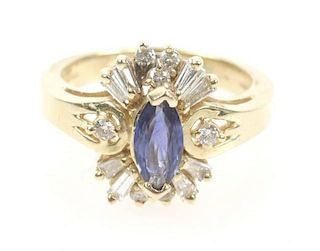 Ladies 14k Yellow Gold, Diamond & Sapphire Ring