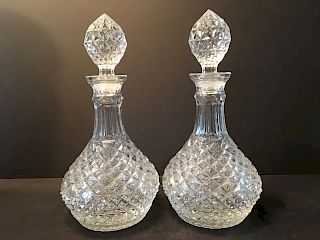 ANTIQUE Large Pair Cut Glass Bottles with lids, 12" high