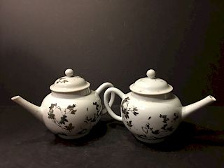 ANTIQUE pair Chinese Griselle teapots, 18th century, Ca 1750