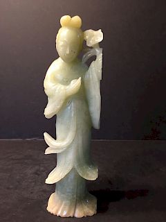 OLD Large Chinese Celadon Jade Meiren Guanyin, 9 1/2" high. 19th century