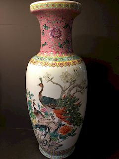 OLD Large Chinese Famille Rose Vase with Phoenix and flowers, Republic, Ca 1911-1949