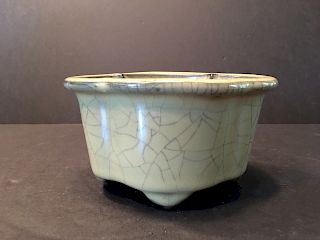 OLD Chinese Monochrome Light Blue Bowl, marked. Late 19th C