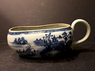 OLD Chinese Blue and White Bourdaloue Pot, 18th century. 10 1/2" Lx 4" High