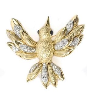Judith Leiber 18k Gold & Diamond Bird Brooch