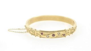 15k Yellow Gold, Ruby & Diamond Hinge Bracelet