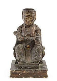 Chinese Polychrome & Gilt Wooden Figural Sculpture