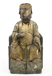 Chinese Carved & Gilt Wood Figural Sculpture