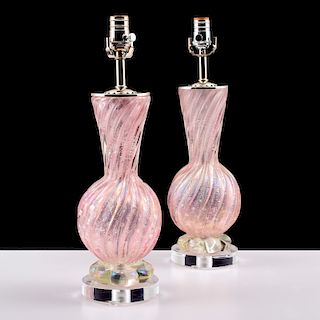 Pair of Murano Lamps Attributed to Barovier & Toso