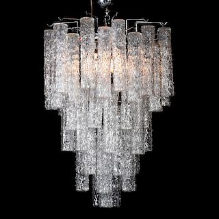 Large Camer Glass Tiered Chandelier, Murano