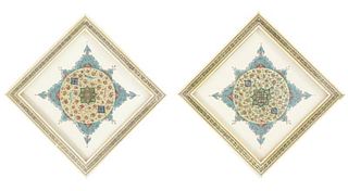 Pair of Persian Painted Framed Discs, Likely Bone