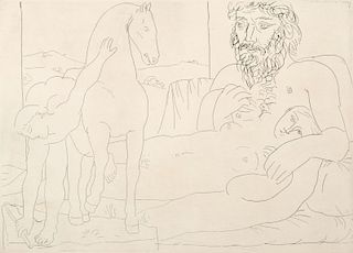 Pablo Picasso "Le Repos du Sculpteurâ€¦" Etching, Signed (Bloch 164)
