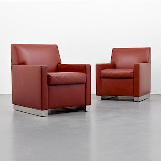 Pair of Leather Club Chairs Attributed to Antonio Citterio