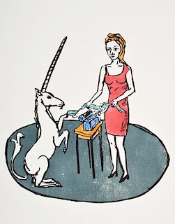 Stephan Balkenhol "Lady and the Unicorn" Woodcut, Signed