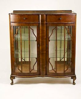 Queen Anne Style Walnut Display or Curio Cabinet