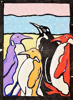 Large Michaele Vollbracht Penguin Painting