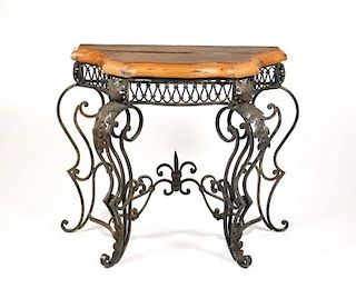 Louis XVI Style Pinewood & Iron Console Table