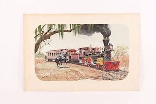 Painting of Confederate Train "The Texas" & Cowboy
