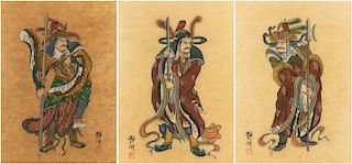 A GROUP OF THREE CHINESE WARRIOR PAINTINGS BY JING HU, CIRCA 1900