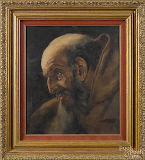 Oil on canvas portrait of a monk, late 19th c., 13 1/2'' x 11 1/2''.