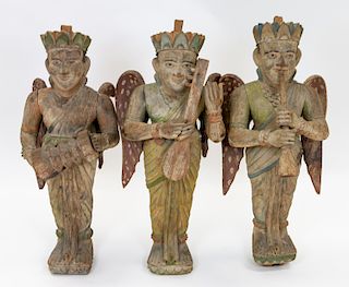 A GROUP OF THREE INDIAN POLYCHROME FIGURATIVE WALL MOUNTS, LATE 19TH CENTURY