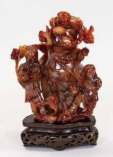 A MODERN CHINESE EXPORT CARVED AGATE VASE