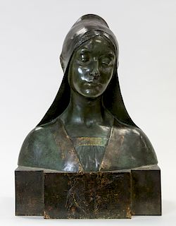 A BRONZE BUST OF A YOUNG WOMAN, EARLY 20TH CENTURY