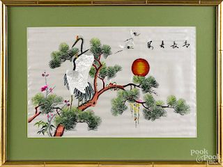 Japanese needlework with a dragon, 13 1/2'' x 9 3/4'', together with a Japanese silk needlework