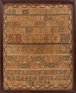 AN EARLY 1794 SAMPLER BY ELIZABETH BREESE HAZARD (AMERICAN 1786-1861), ALPHABET EMBROIDERY