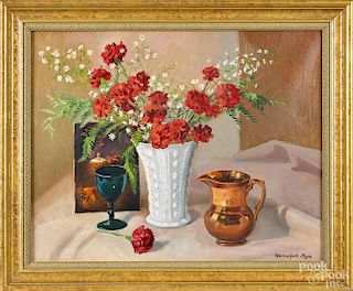 Ranulph Bye (American 1916-2003), oil on canvas, titled Still Life with Lustre Pitcher