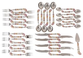A 39-PIECE SET OF ENGLISH STEEL AND PORCELAIN 'FLORAINE' FLATWARE, A.E LEWIS & CO., SHEFFIELD, MID-20TH CENTURY