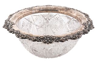 A SILVER-MOUNTED CUT CRYSTAL CENTERPIECE, LATE 19TH CENTURY