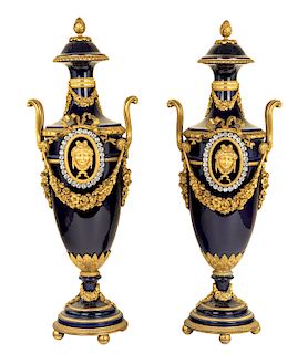 A PAIR OF FRENCH SEVRES-STYLE ORMOLU-MOUNTED VASES, LATE 19TH CENTURY