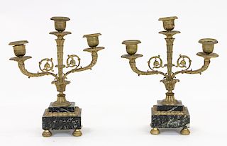 A PAIR OF FRENCH ORMOLU BRONZE AND VERDE ANTIQUE CANDELABRA, LATE 19TH CENTURY