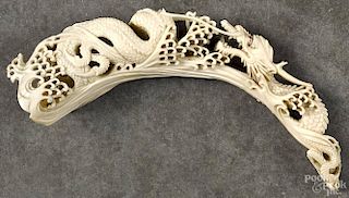 Chinese carved ivory bridge, 19th c., with dragon decoration, 9'' l.