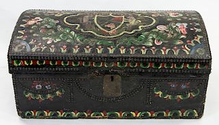A POLYCHROME WOODEN TRUNK, SOUTH AMERICAN, LIKELY 18TH CENTURY