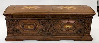 A LARGE WOODEN CHEST, 19TH CENTURY