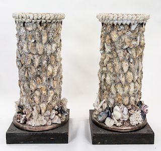 A PAIR OF SEASHELL-APPLIED PEDESTALS, 20TH CENTURY